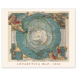 vintage antarctica 1906 map prints, 1 (11x14) unframed photos, wall art decor gifts for home geography office engineer garage school college student teacher coach country human frontier history fans