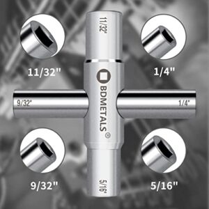 Bdmetals 4 Way Sillcock Key, Heavy Duty Steel, Four Sizes-1/4”,9/32”,5/16”,11/32” (1 Pack)