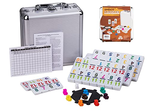 Smilejoy Double 12 Colorful Number Dot Dominoes, Mexican Train Domino Game Double Twelve Domino Set with Aluminum Case, 91 Tiles,(2-9 Players)