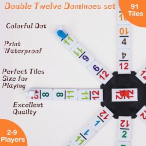 Smilejoy Double 12 Colorful Number Dot Dominoes, Mexican Train Domino Game Double Twelve Domino Set with Aluminum Case, 91 Tiles,(2-9 Players)