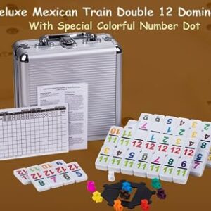 Smilejoy Double 12 Colorful Number Dot Dominoes, Mexican Train Domino Game Double Twelve Domino Set with Aluminum Case, 91 Tiles,(2-9 Players)