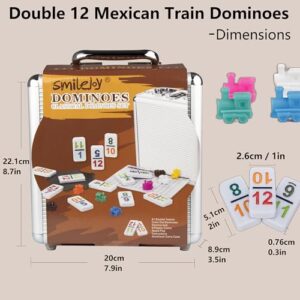 Smilejoy Double 12 Colorful Number Dot Dominoes, Mexican Train Domino Game Double Twelve Domino Set with Aluminum Case, 91 Tiles,(2-9 Players)