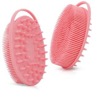 upgrade 2 in 1 bath and shampoo body brush, silicone exfoliating body scrubber for use in shower, premium silicone loofah, head scrubber, scalp massager, easy to clean (1pc pink)