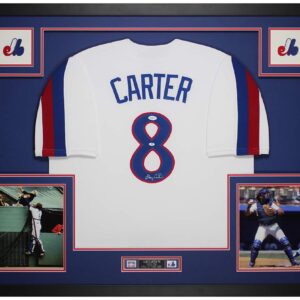 Gary Carter Autographed White Montreal Expos Jersey - Beautifully Matted and Framed - Hand Signed By Carter and Certified Authentic by JSA - Includes Certificate of Authenticity