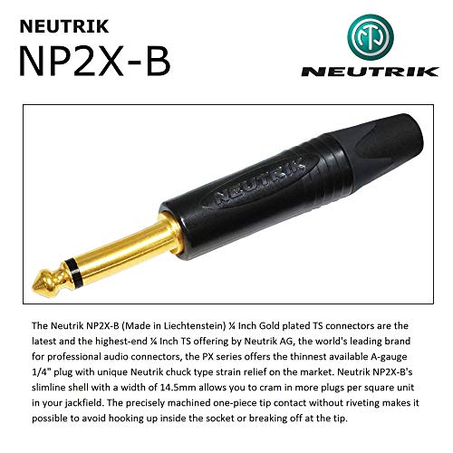 WORLDS BEST CABLES 15 Foot - Guitar Bass Instrument Cable Custom Made Using Mogami 2524 Wire and Neutrik NP2X-B ¼ Inch (6.35mm) Straight Gold TS Connectors