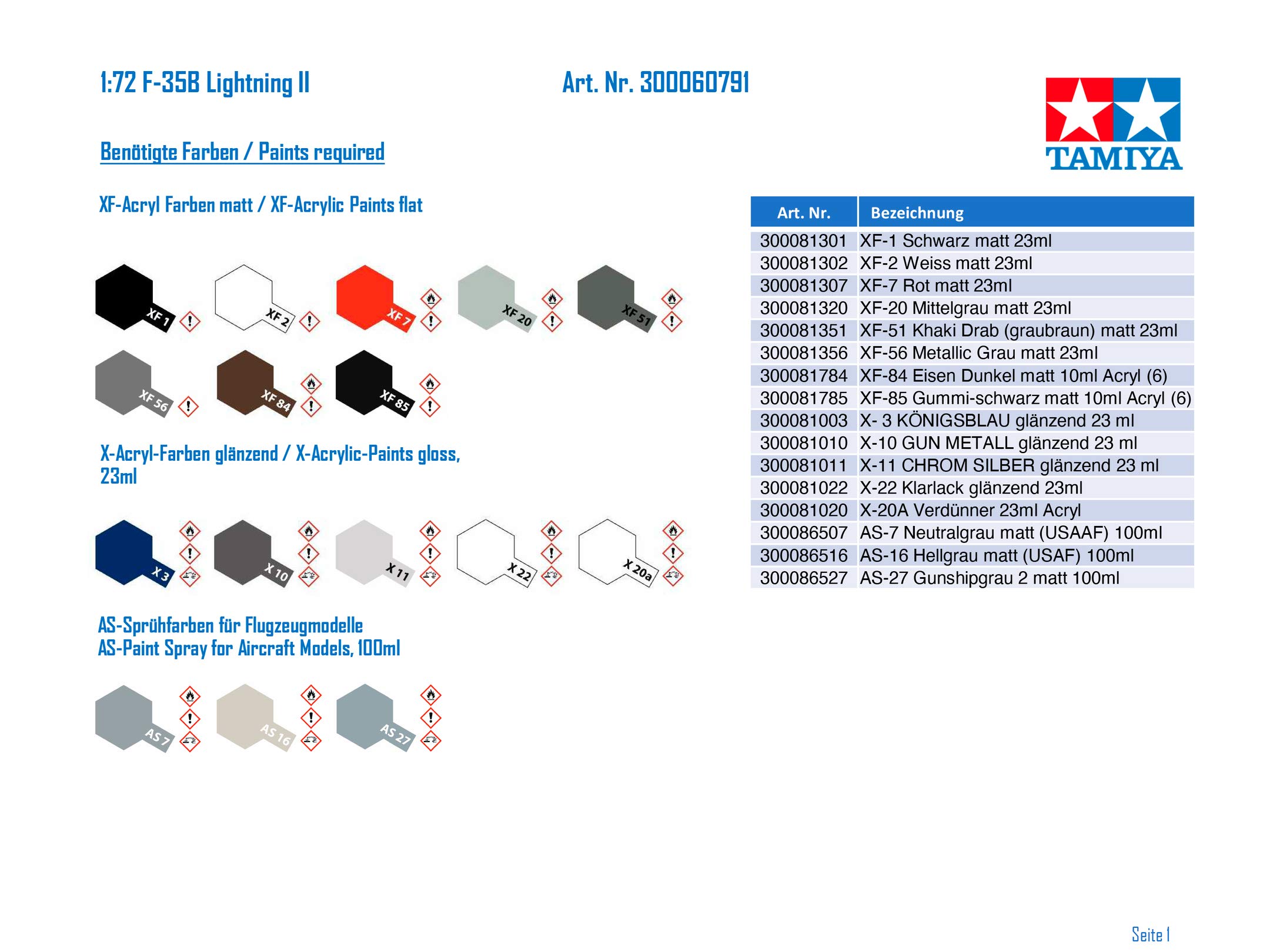 Tamiya 60791-000 F-35B Lightning II, Model Making, Crafts, Hobby, Adhesive, Plastic Kit, Gray