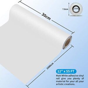 Prime Vinyl White Permanent Vinyl Roll - 12" x 55 Ft-White Self Adhesive Vinyl Roll for Silhouette Cameo, Decor Sticker, Cutting Machine, Craft Cutter Machine, Home Decal