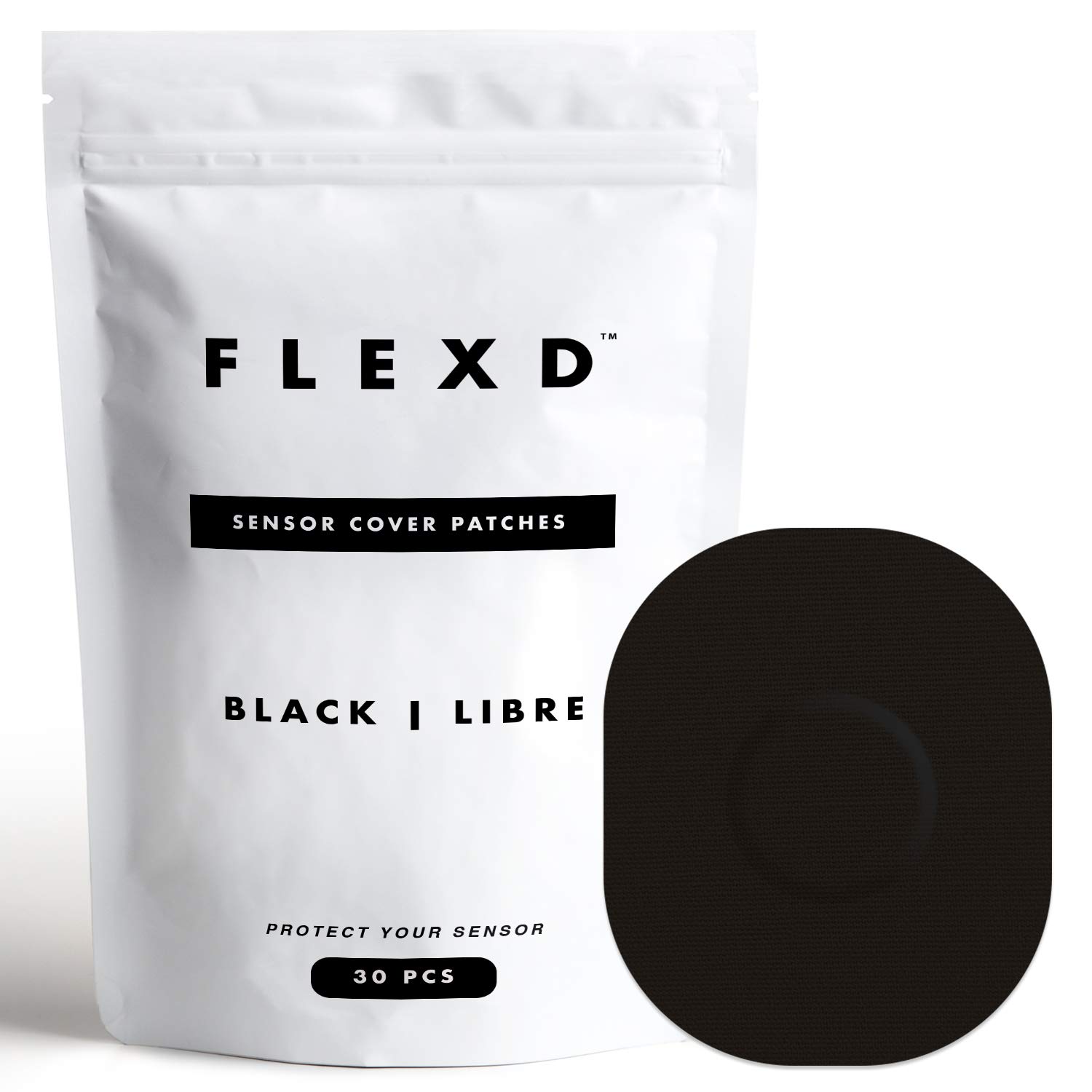 Flexd - Freestyle Waterproof Sensor Covers for Libre 2 & 3 - (30 Pcs) - Libre 3 Sensor Covers - CGM Adhesive Patches - Without Adhesive in The Center - (Oval - Black)