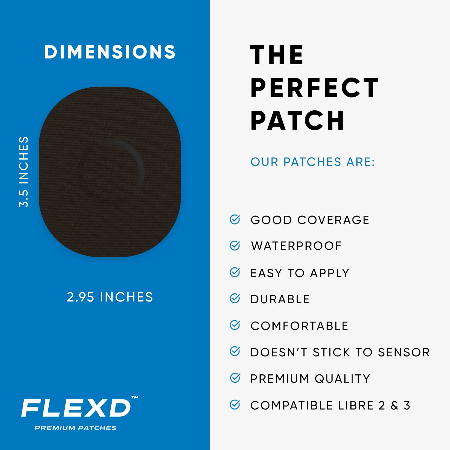 Flexd - Freestyle Waterproof Sensor Covers for Libre 2 & 3 - (30 Pcs) - Libre 3 Sensor Covers - CGM Adhesive Patches - Without Adhesive in The Center - (Oval - Black)