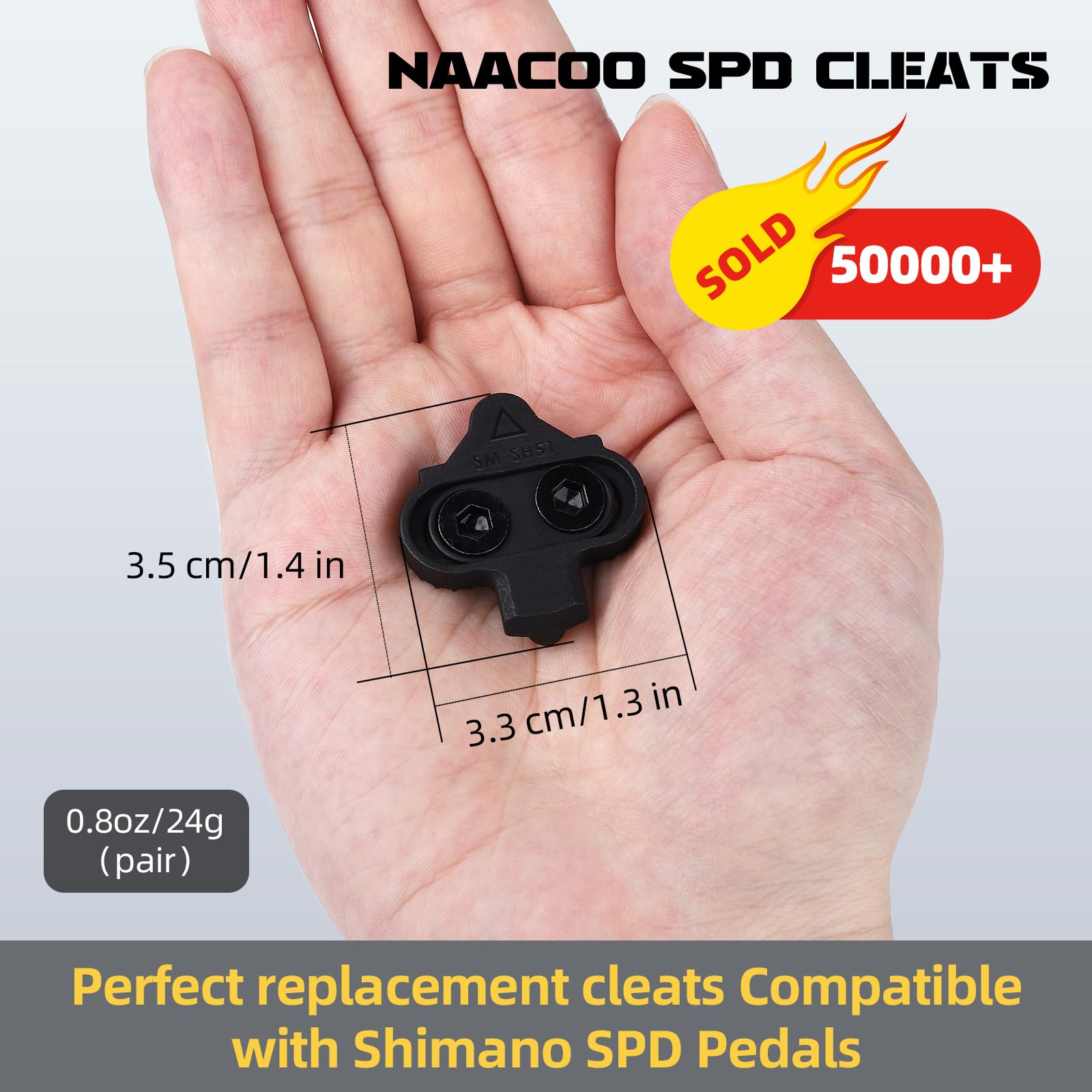 NAACOO Bike Cleats Compatible with Shimano SPD SM-SH51 - Spin Peloton Indoor Cycling Clips & Mountain MTB Bicycle Cleat Set -4° Degree Float (SH51 A)