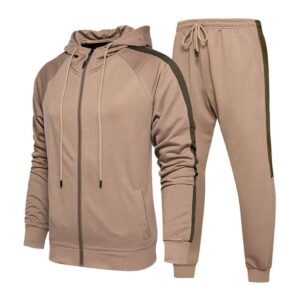 watersouprty men's casual tracksuit long sleeve running jogging running athletic sports set (khaki#, l)