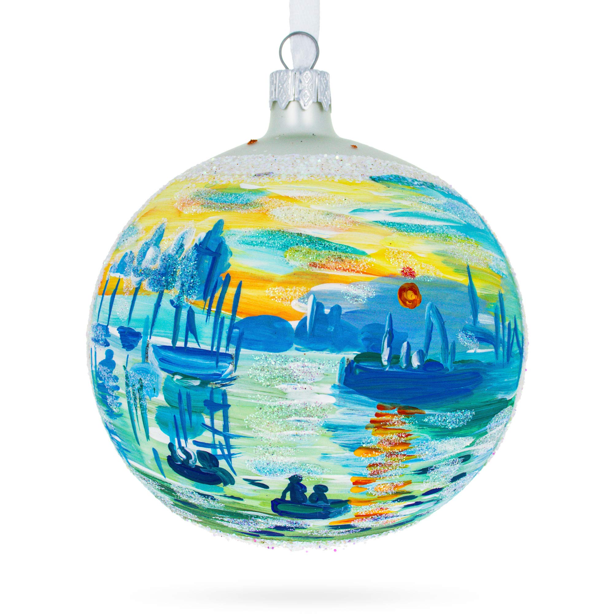 1874 'Impression Sunrise' by Claude Monet Blown Glass Ball Christmas Ornament 4 Inches