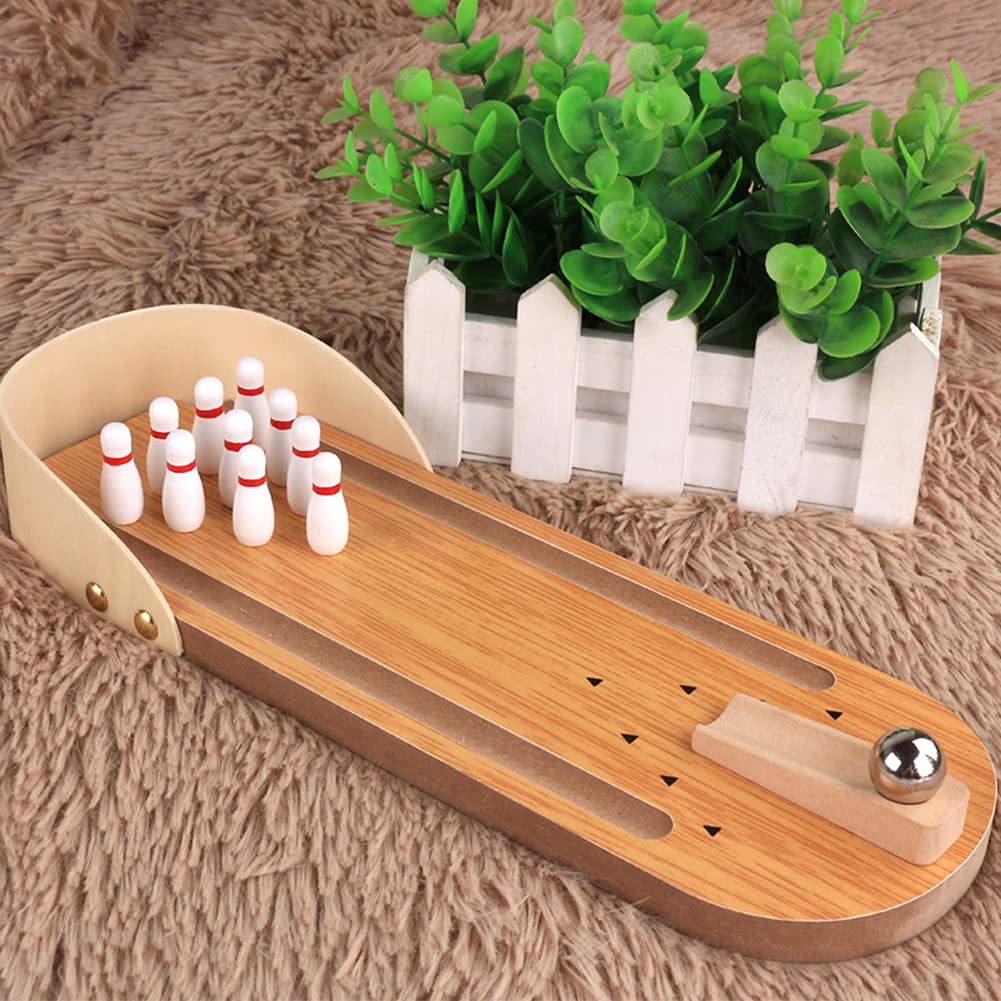 Suwimut 2 Pack Mini Bowling Game Set, Wooden Tabletop Bowling Game Desktop Bowling Toys Home Bowling Alleys Gifts for Men Adults Kids Teens Boys