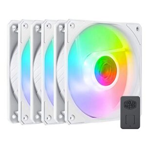 cooler master sickleflow 120 v2 argb white edition 3in1 square frame fan, argb 3-pin customizable leds, air balance curve blade, sealed bearing, 120mm pwm control for computer case & liquid radiator