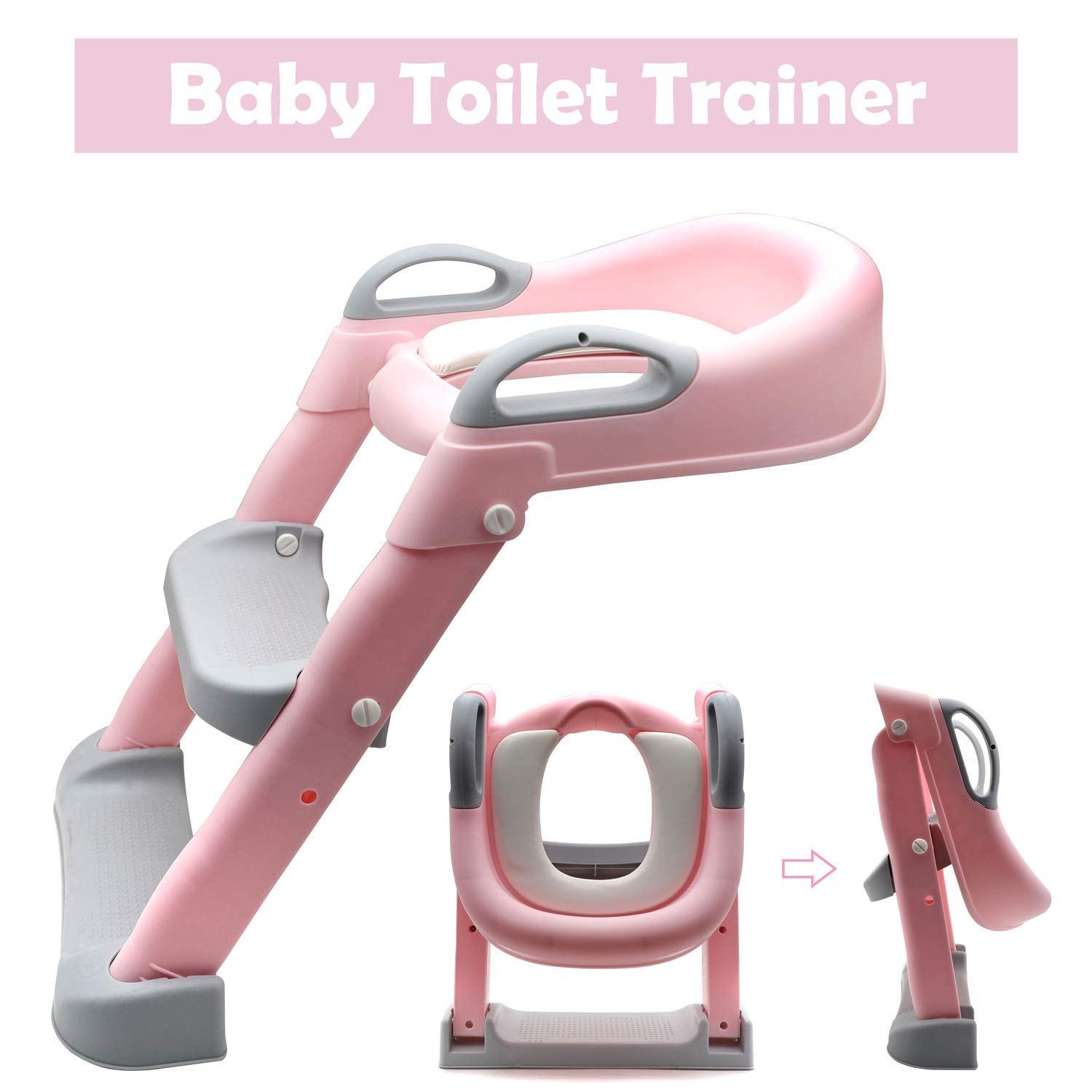 HTTMT- Pink Toddler Potty Training Seat Ladder Step Toilet Girl Chair Infant Kids Bathroom Trainer [P/N: ET-BABY002-PINK]