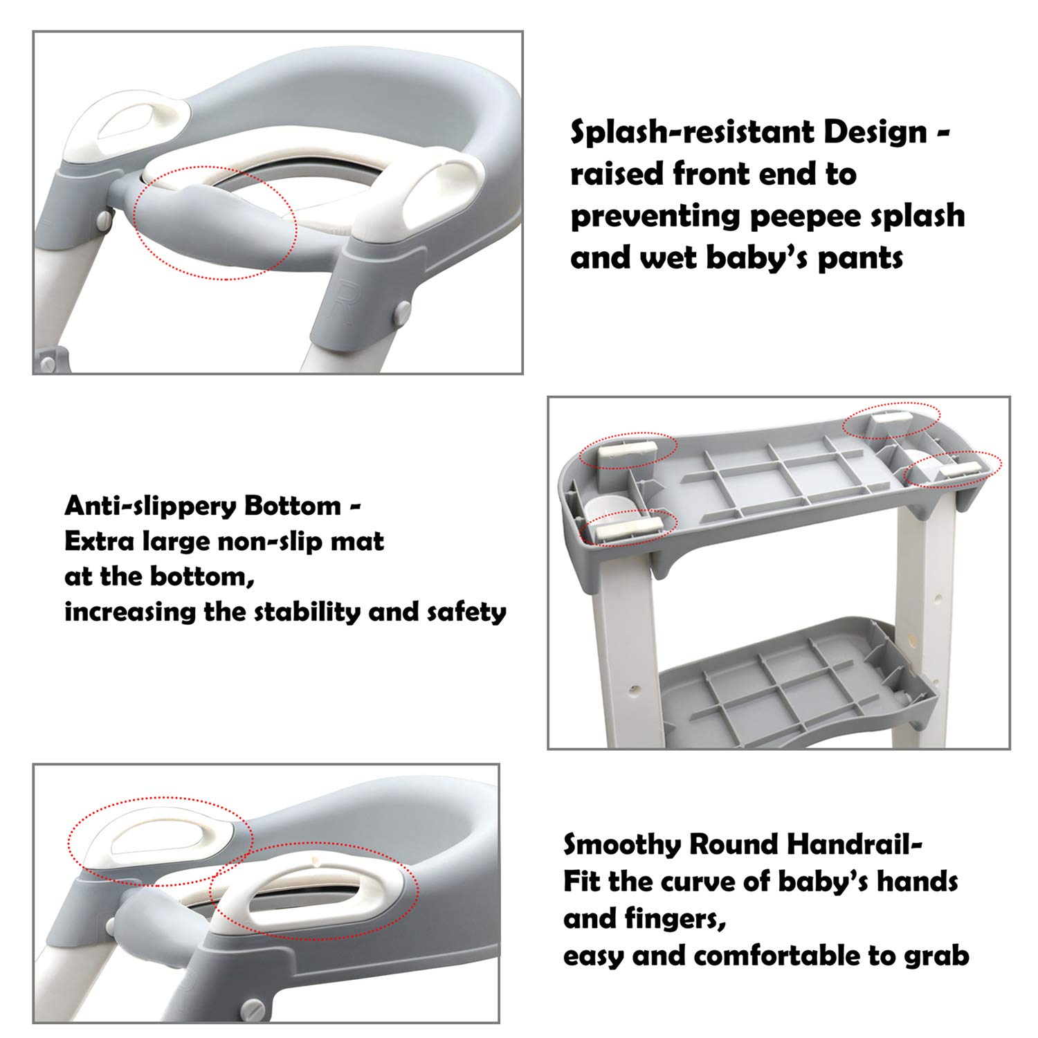 HTTMT- Classic Potty Training Toilet Ladder Seat With Upgraded Cushion Step Stool Ladder Toilet Chair/Toilet Trainer for Baby Toddler Kids Children In Gray [P/N: ET-BABY002-GRAY-C]