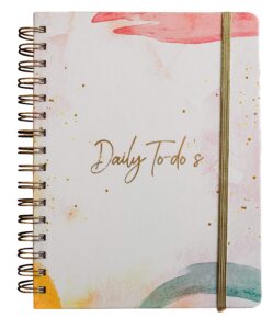 undated daily to do notebook - planner notepad list 6.5x8.5" cute colorful design- laminated hard cover & rose gold spiral binding- 302 pages- daily task & lined notes pages