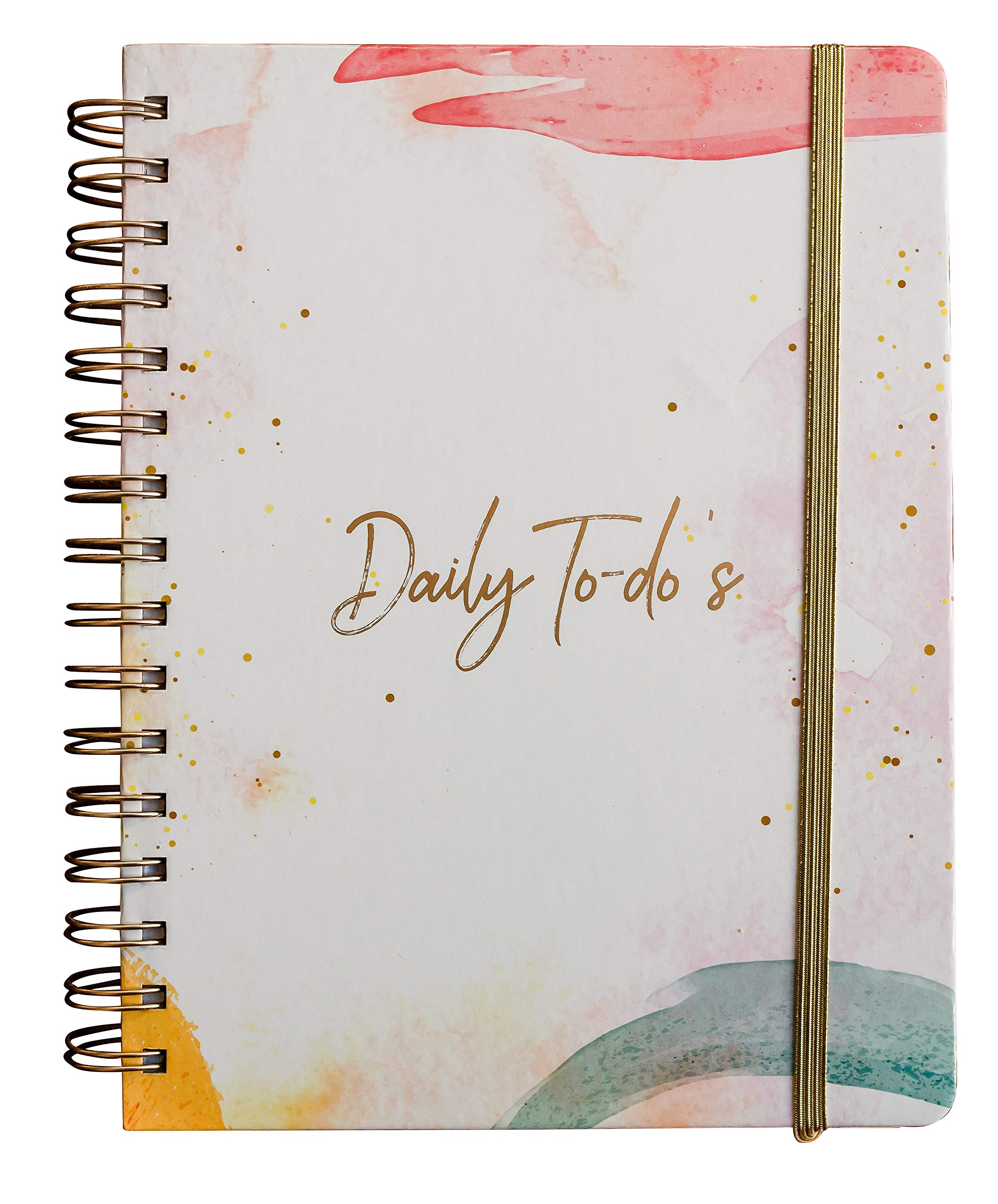 Undated Daily To Do Notebook - Planner Notepad List 6.5x8.5" Cute Colorful Design- Laminated Hard Cover & Rose Gold Spiral Binding- 302 Pages- Daily Task & Lined Notes Pages