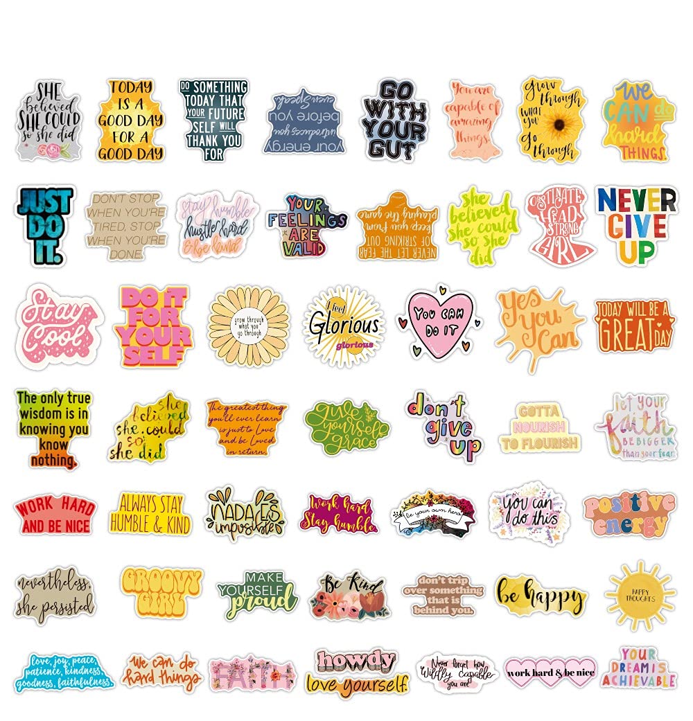 50PCS Inspirational Positive Sticker Inspirational Word Phrase Sticker Kettle Notebook Stationery Refrigerator Diary Boy Girl Vinyl Decal