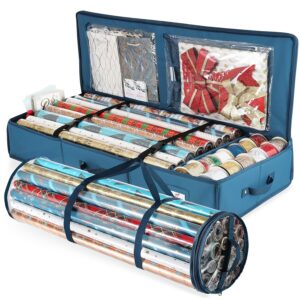 hearth & harbor christmas wrapping paper storage containers - gift wrapping organizer storage fits up to 22 rolls of 40" - gift wrap organizer with interior pockets, tear proof - gift wrap storage