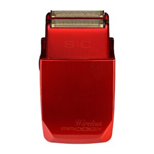 StyleCraft Prodigy Professional Cordless Hypoallergenic Gold Foil Shaver with Cap, Matte Metallic Red