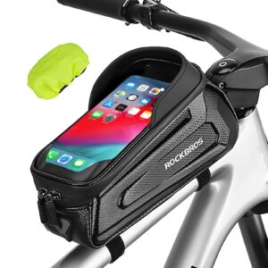 rockbros bike phone bag waterproof bike bag phone mount eva hard shell bike pouch with rain cover compatible with iphone 14/12/11 pro xr xs max phones below 6.8”