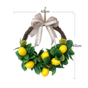 QCUTEP 15.7inch Spring Fruit Wreath Front Door Wreath Artificial Yellow Lemon Wreath for Home Garden Front Door Indoor Wall Decorations