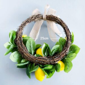 QCUTEP 15.7inch Spring Fruit Wreath Front Door Wreath Artificial Yellow Lemon Wreath for Home Garden Front Door Indoor Wall Decorations