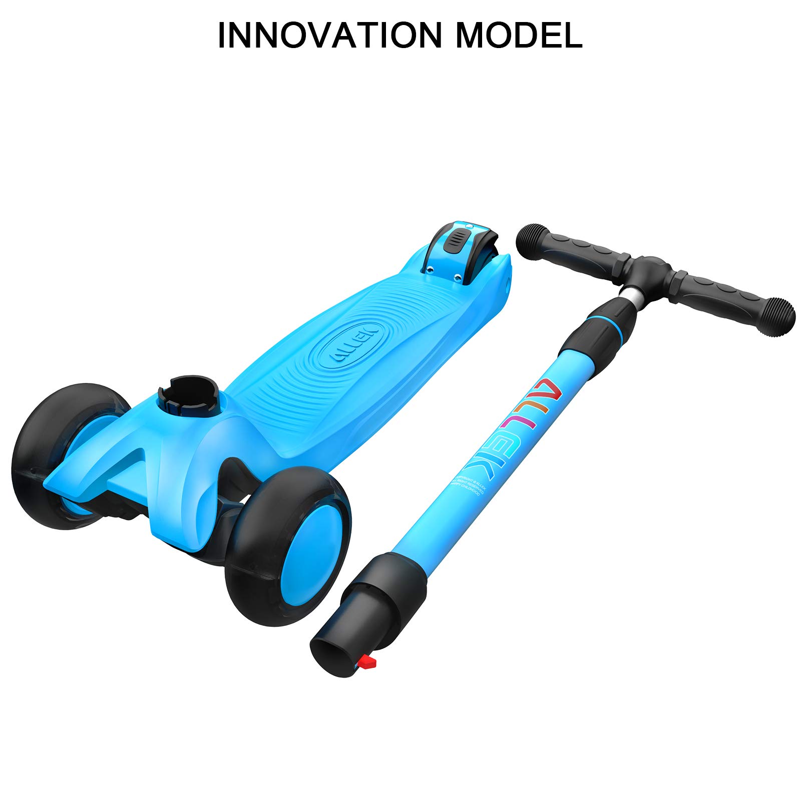 Allek Kick Scooter B03, Lean 'N Glide 3-Wheeled Push Scooter with Extra Wide PU Light-Up Wheels, Any Height Adjustable Handlebar and Strong Thick Deck for Children from 3-12yrs (Aqua Blue)