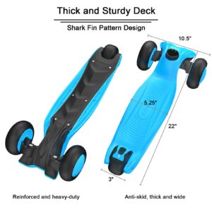 Allek Kick Scooter B03, Lean 'N Glide 3-Wheeled Push Scooter with Extra Wide PU Light-Up Wheels, Any Height Adjustable Handlebar and Strong Thick Deck for Children from 3-12yrs (Aqua Blue)