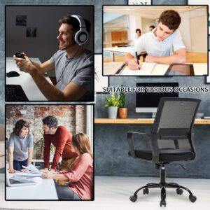 Office Chair Ergonomic Mesh Desk Chair Computer Chair Adjustable Executive Rolling Swivel Chair Lumbar Support Modern Executive Home Chair Mid Black Game Task Chair Furniture for Women&Men