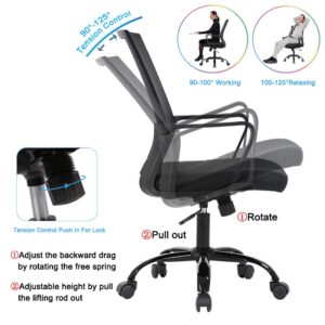 Office Chair Ergonomic Mesh Desk Chair Computer Chair Adjustable Executive Rolling Swivel Chair Lumbar Support Modern Executive Home Chair Mid Black Game Task Chair Furniture for Women&Men