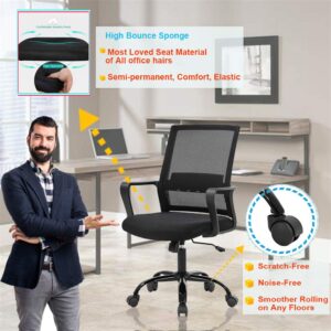 Office Chair Ergonomic Mesh Desk Chair Computer Chair Adjustable Executive Rolling Swivel Chair Lumbar Support Modern Executive Home Chair Mid Black Game Task Chair Furniture for Women&Men