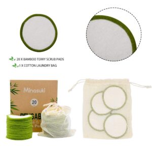 Minasuki 20 Pack Reusable Makeup Remover Pads - Bamboo Reusable Cotton Rounds for Toner, Washable Eco-Friendly Pads for All Skin Types with Cotton Laundry Bag