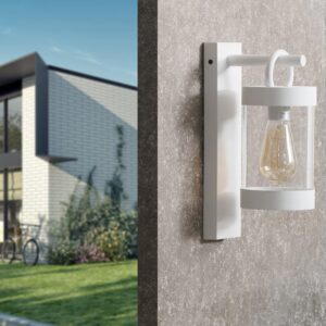 outdoor wall light dusk to dawn white e26 wall mount lights with photocell for porch front door garage garden ip44 waterproof max 28w