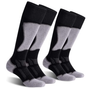 celersport 2 pack women's ski socks for skiing, snowboarding, cold weather, winter performance socks for kids youth girls boys, black+grey, small