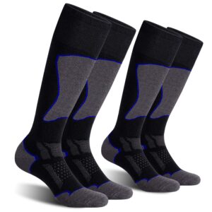 cs celersport 2 pack ski socks for men and women skiing, snowboarding, cold weather, winter performance socks, black+blue, x-large