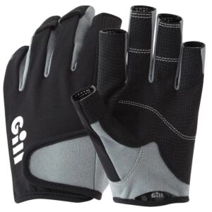 gill deckhand sailing gloves short finger with 3/4 length fingers - 50+ uv sun protection & water repellent - black m