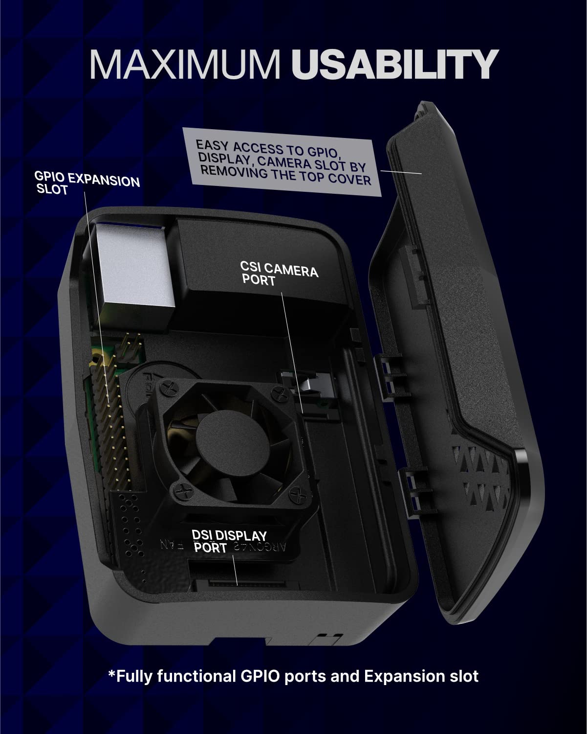 Argon Poly+ Case | Raspberry Pi 4 Plastic Case with PWM controllable Fan and Heatsink | Removable Top