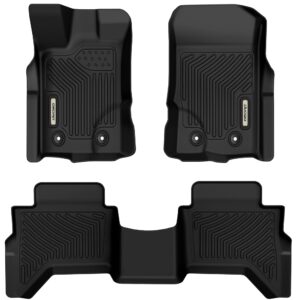 oedro floor mats fit for 2019-2023 ford ranger supercrew cab, front & 2nd seat 2 row liner set, black custom fit tpe all-weather guard