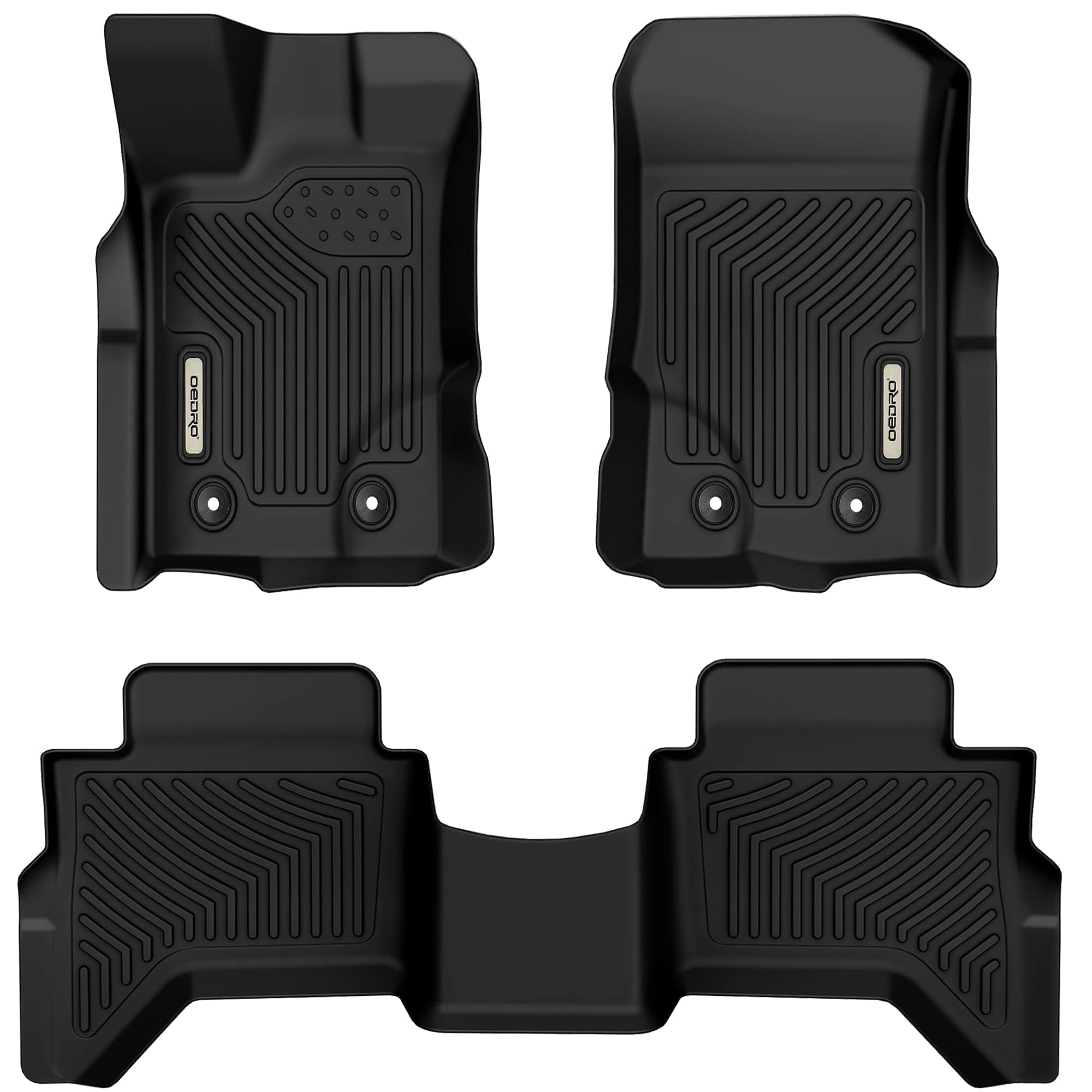 OEDRO Floor Mats Fit for 2019-2023 Ford Ranger SuperCrew Cab, Front & 2nd Seat 2 Row Liner Set, Black Custom Fit TPE All-Weather Guard