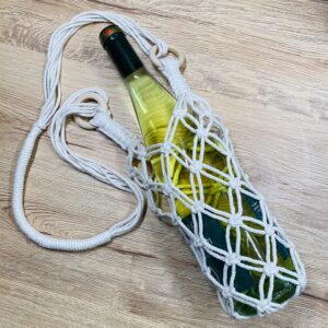 MorVin Macrame Water Bottle Carrier - Eco-Friendly 100% Cotton Water Bottle Bag - Long Strap Boho Bottle Bag - Wine Bottle Carrier - Hands Free Bag for Hiking, Cycling, Fitness - Wine Accessories