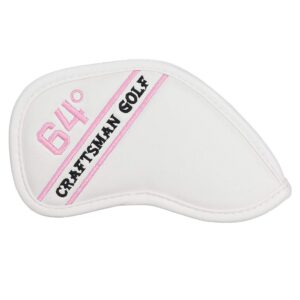 Craftsman Golf 1pc 64° 64 Degree Synthetic Leather White Golf Club Head Cover Wedge Iron Protective Headcover Pink Large No.