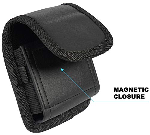 Case for RAZR Flip Phone, Nakedcellphone Black Vegan Leather Vertical Pouch [with Belt Loop, Metal Clip, Magnetic Closure] for Motorola Moto RAZR+ 2023/2020/2019