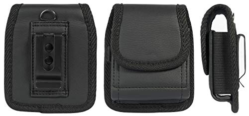 Case for RAZR Flip Phone, Nakedcellphone Black Vegan Leather Vertical Pouch [with Belt Loop, Metal Clip, Magnetic Closure] for Motorola Moto RAZR+ 2023/2020/2019