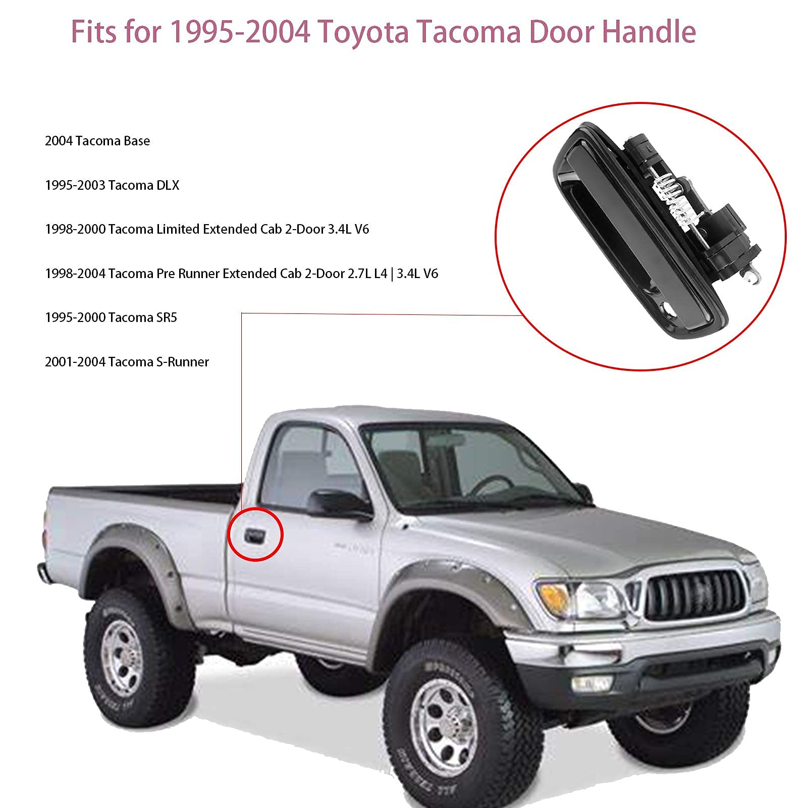 Exterior Outside Front Left Driver & Right Passenger Side Door Handle Replacement Fit for Toyota Tacoma 1995 1996 1997 1998 1999 2000 2001 2002 2003 2004 Replace OE# 6922035020 6921035020