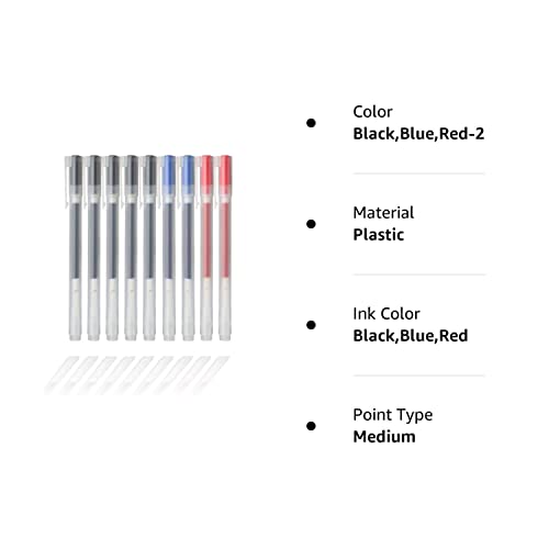 MUJI Gel Ink Ballpoint Pens 0.5mm Set of 9 Pack (5 Black 2 Blue 2 Red)