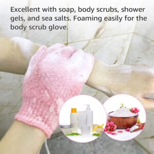 Evridwear Exfoliating Gloves for Shower, 100% Nylon Thick Soft Medium Heavy Bathing Gloves Dead Skin Remover Body Scrubber Smooth Skin with Hang Loop, 1 Pair Moderate Pink