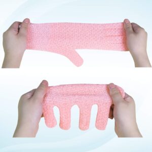 Evridwear Exfoliating Gloves for Shower, 100% Nylon Thick Soft Medium Heavy Bathing Gloves Dead Skin Remover Body Scrubber Smooth Skin with Hang Loop, 1 Pair Moderate Pink
