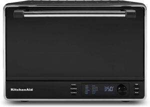 kitchenaid kco255bm dual convection countertop toaster oven, 12 preset cooking functions to roast, bake, fry meals, desserts, grill rack, baking pan, digital display, non-stick interior, matte black (renewed)